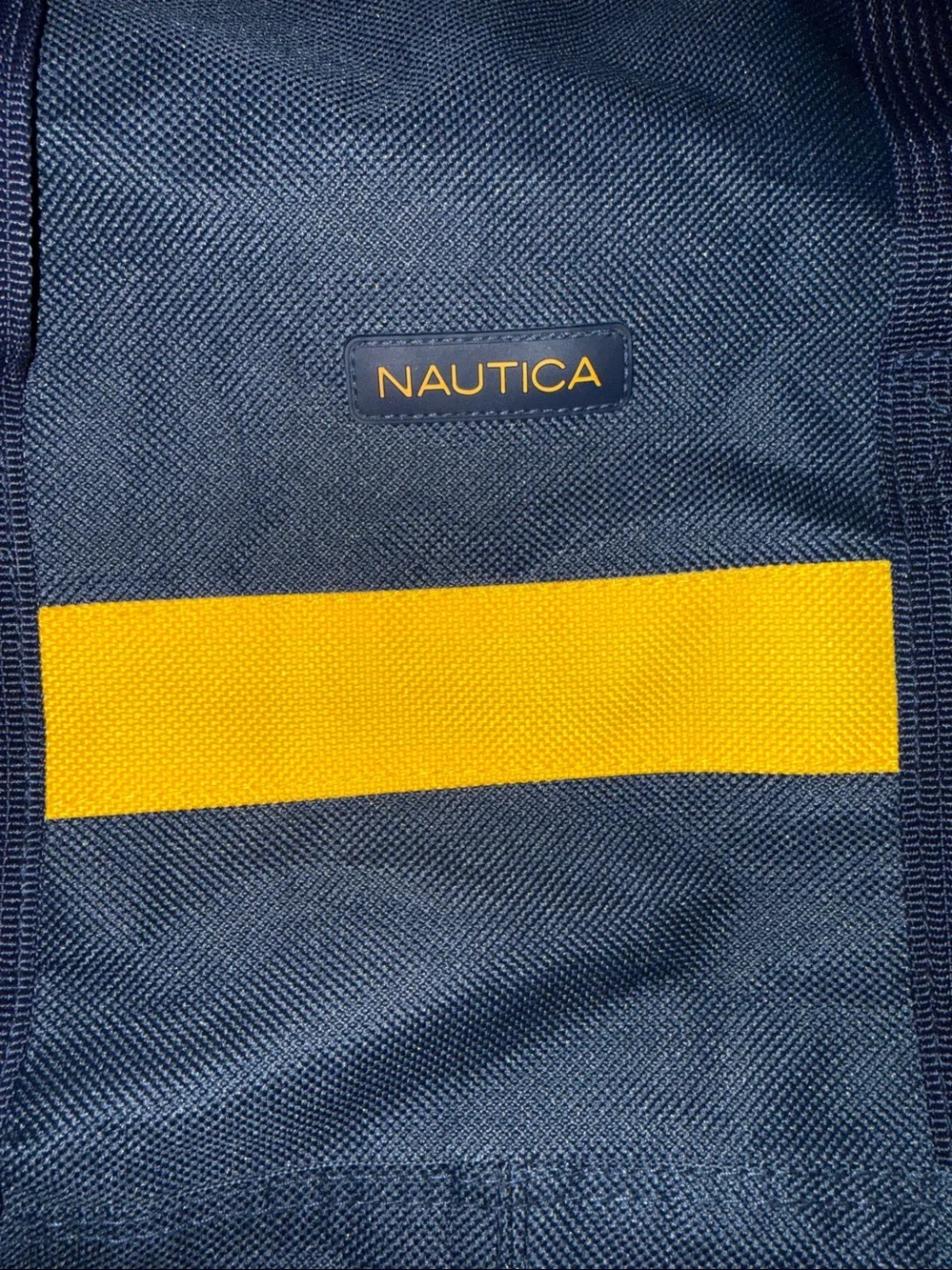 Nautica Navy Weekender Duffle/ Gym Bag  21”x10”x12”Yellow Center accent Stripe